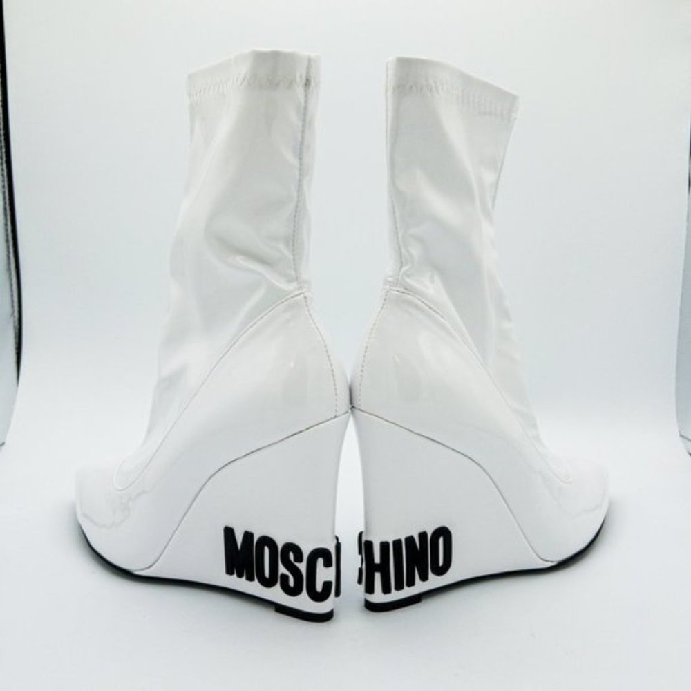 Moschino Women's Patent-Leather Pointed Toe Wedge Ankle Boots - Picture 2 of 14